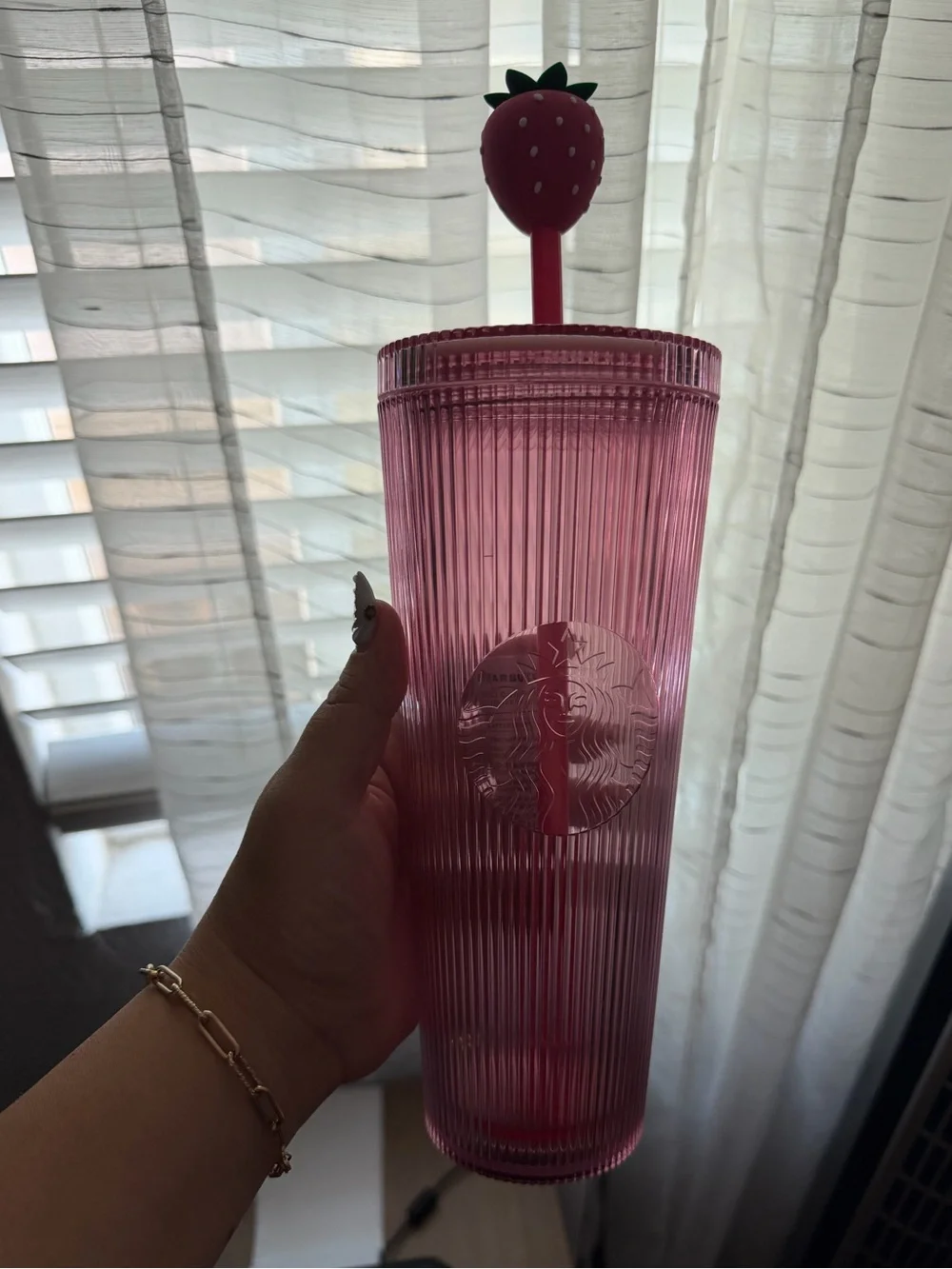 Pink Starbucks Tumbler with Strawberry Straw